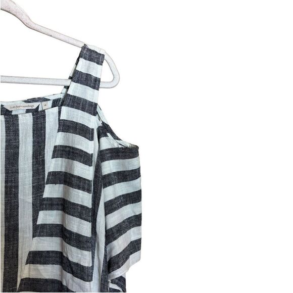 Soft Surroundings Top 1X Multicolor Stripe Linen Blend Cold Shoulder Lagenlook - Picture 3 of 8